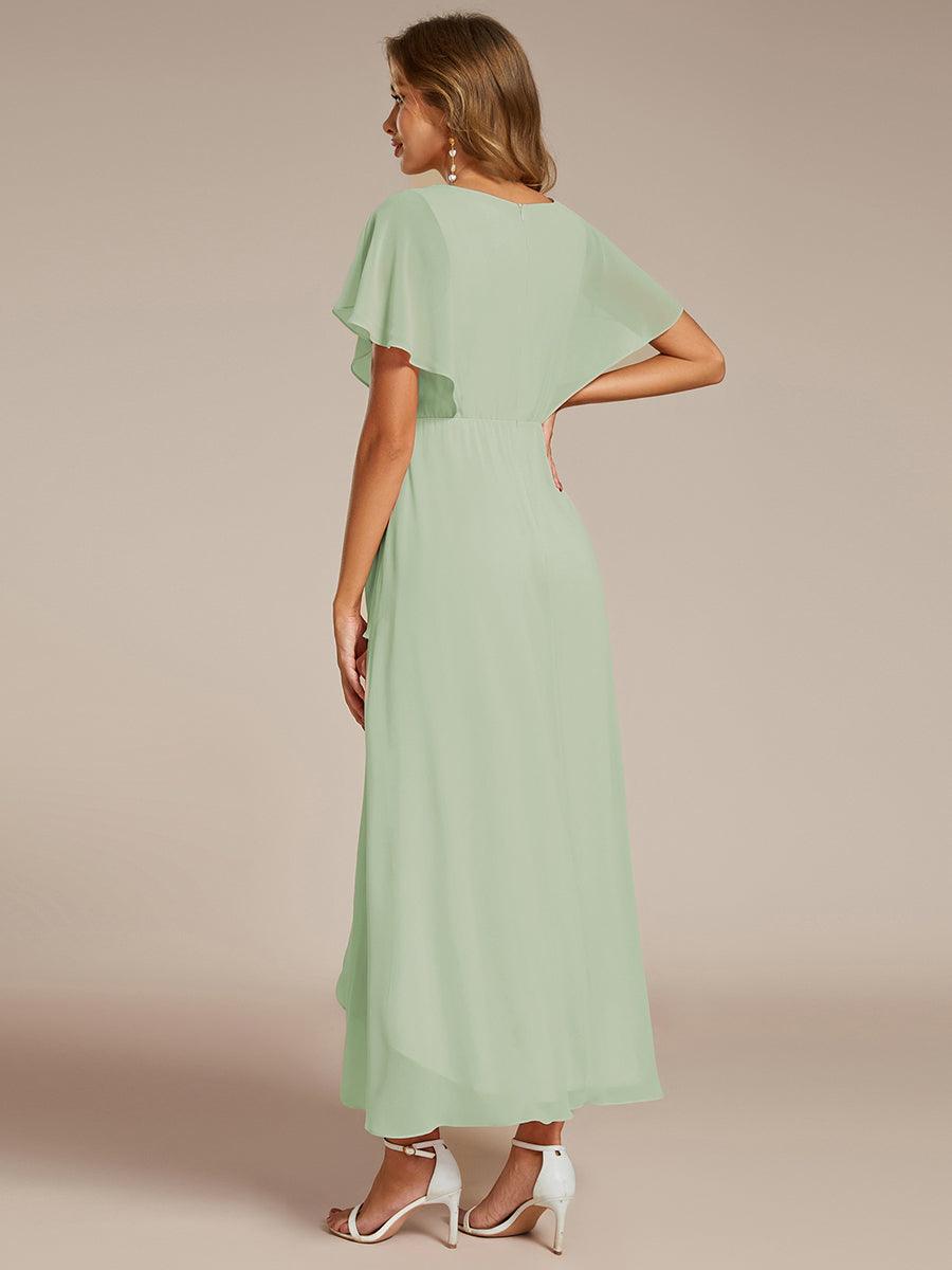 Elegant A-Line Waist Applique Ruffles Formal Dress with Short Sleeves