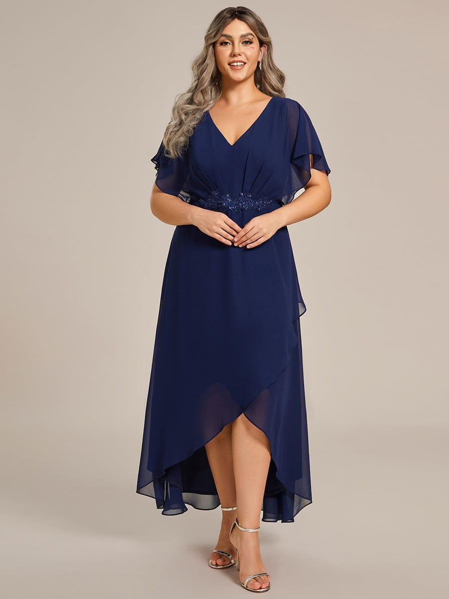 Elegant A-Line Waist Applique Ruffles Formal Dress with Short Sleeves