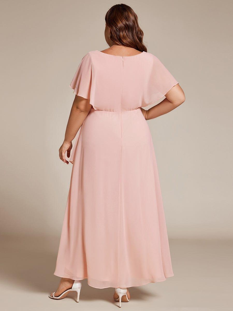 Elegant A-Line Waist Applique Ruffles Formal Dress with Short Sleeves