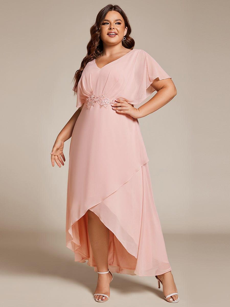 Elegant A-Line Waist Applique Ruffles Formal Dress with Short Sleeves
