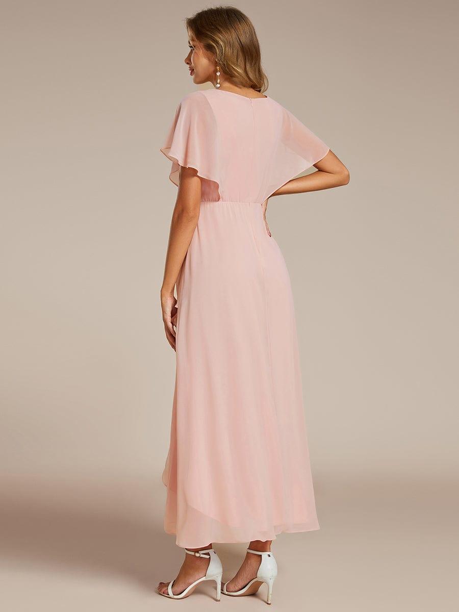 Elegant A-Line Waist Applique Ruffles Formal Dress with Short Sleeves