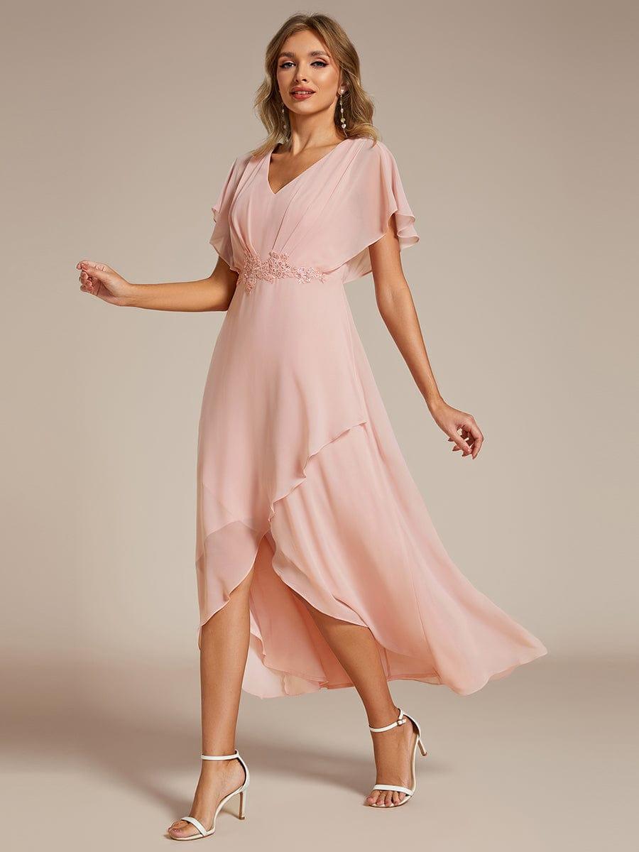 Elegant A-Line Waist Applique Ruffles Formal Dress with Short Sleeves