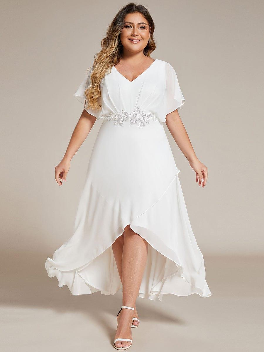 Elegant A-Line Waist Applique Ruffles Formal Dress with Short Sleeves