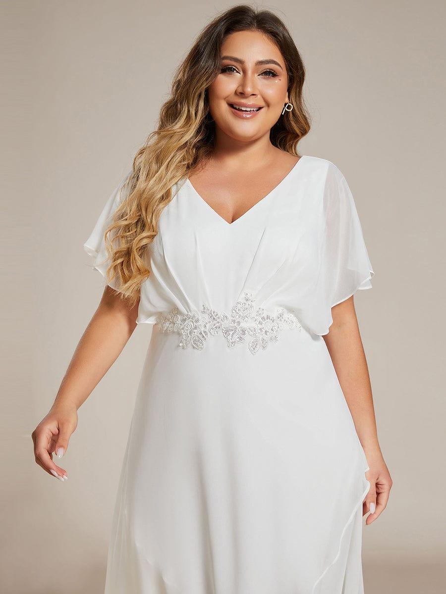 Elegant A-Line Waist Applique Ruffles Formal Dress with Short Sleeves