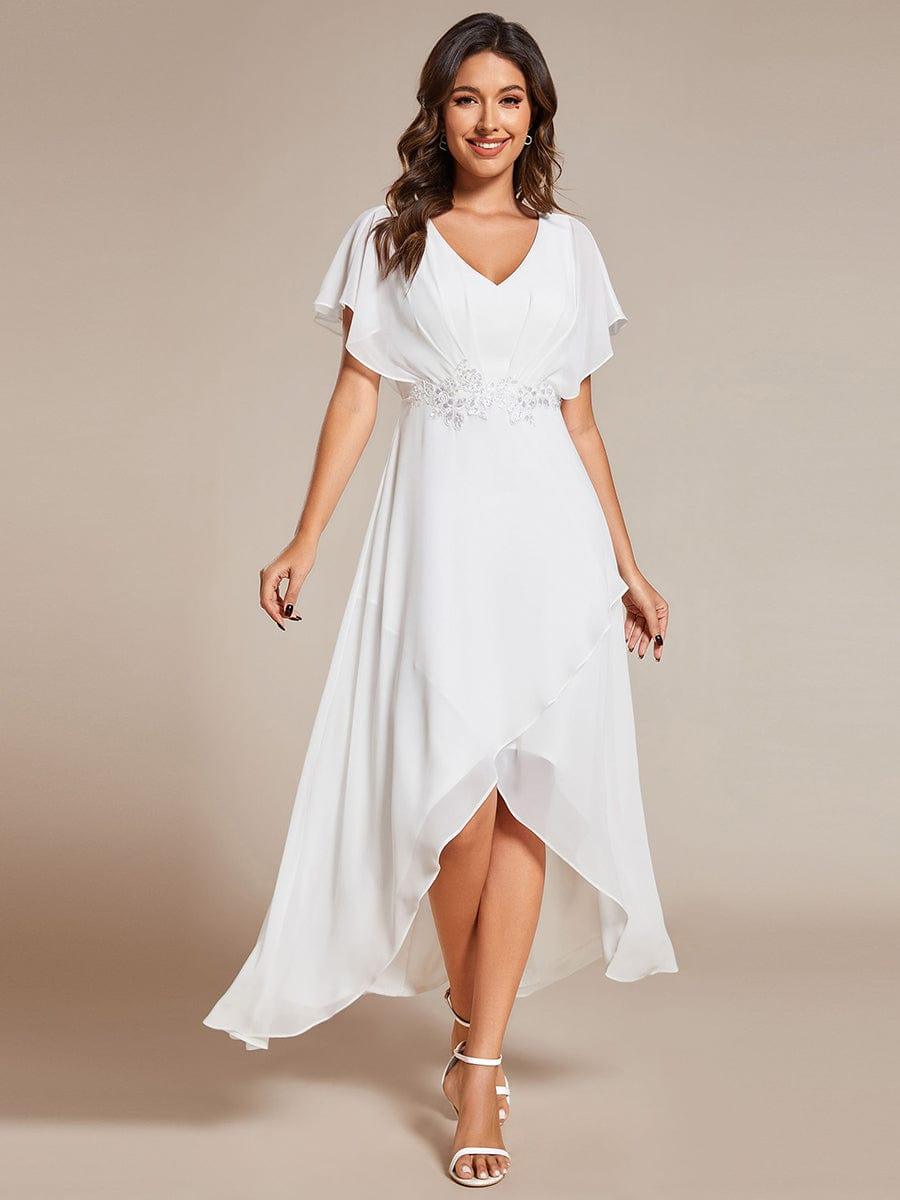 Elegant A-Line Waist Applique Ruffles Formal Dress with Short Sleeves