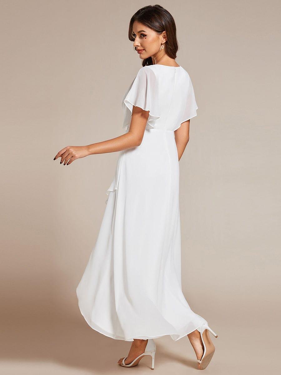 Elegant A-Line Waist Applique Ruffles Formal Dress with Short Sleeves