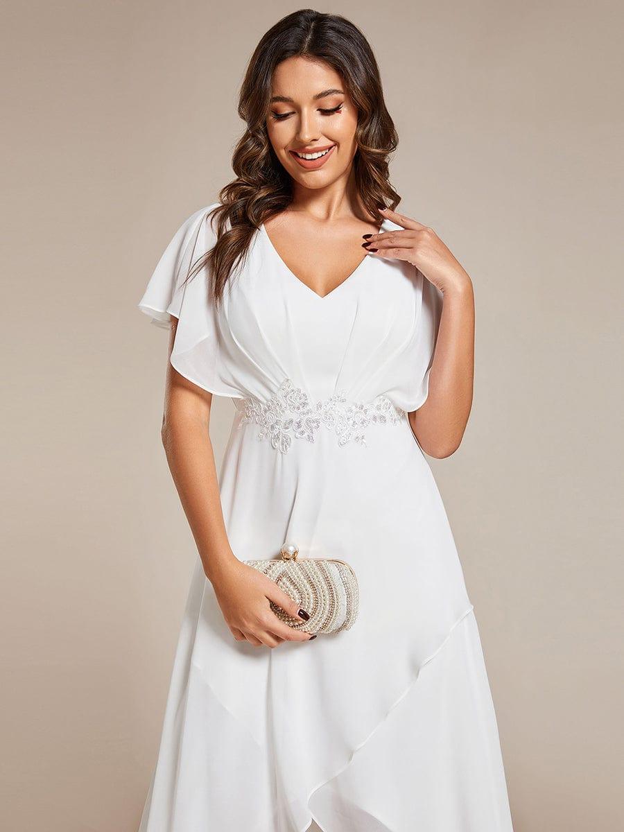 Elegant A-Line Waist Applique Ruffles Formal Dress with Short Sleeves