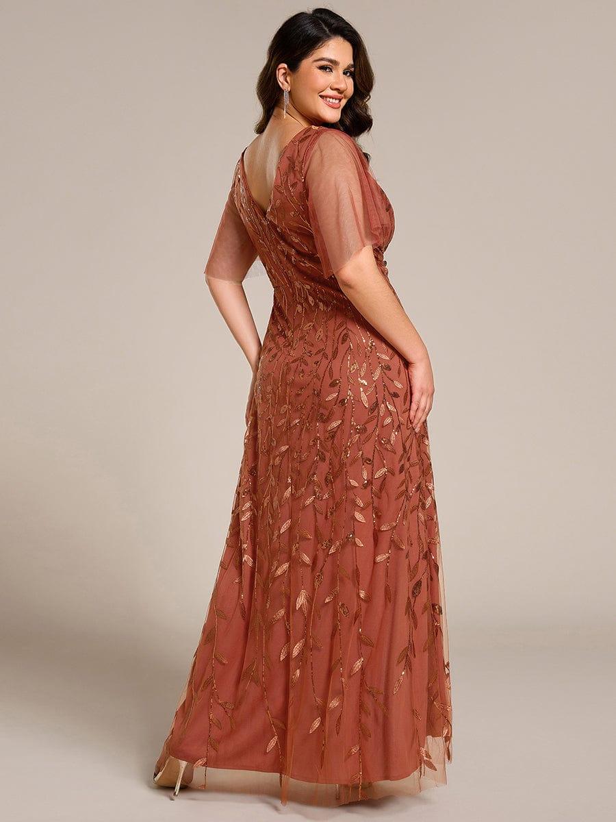 A-Line V-Neck Appliques Short Sleeves  Midi Formal Evening Dress with Slit