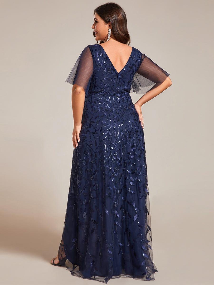 A-Line V-Neck Appliques Short Sleeves  Midi Formal Evening Dress with Slit