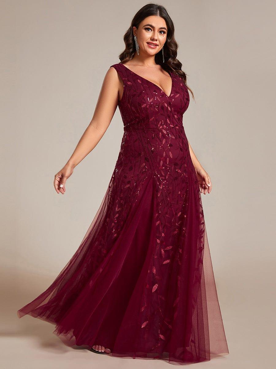 Plus Size A-Line  Sparkling Sleeveless Formal Evening Dress with Sequins