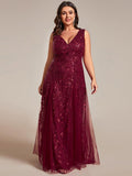 Plus Size A-Line  Sparkling Sleeveless Formal Evening Dress with Sequins