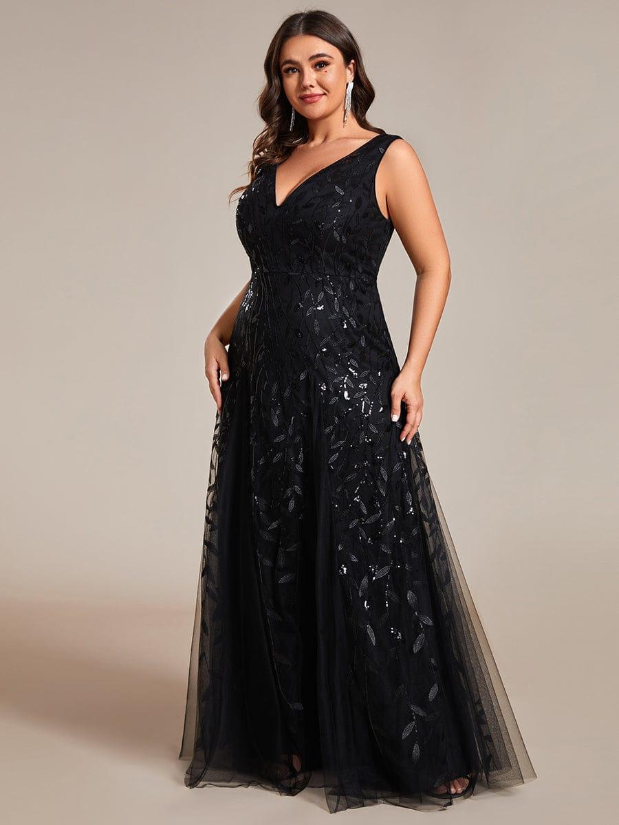 Plus Size A-Line  Sparkling Sleeveless Formal Evening Dress with Sequins