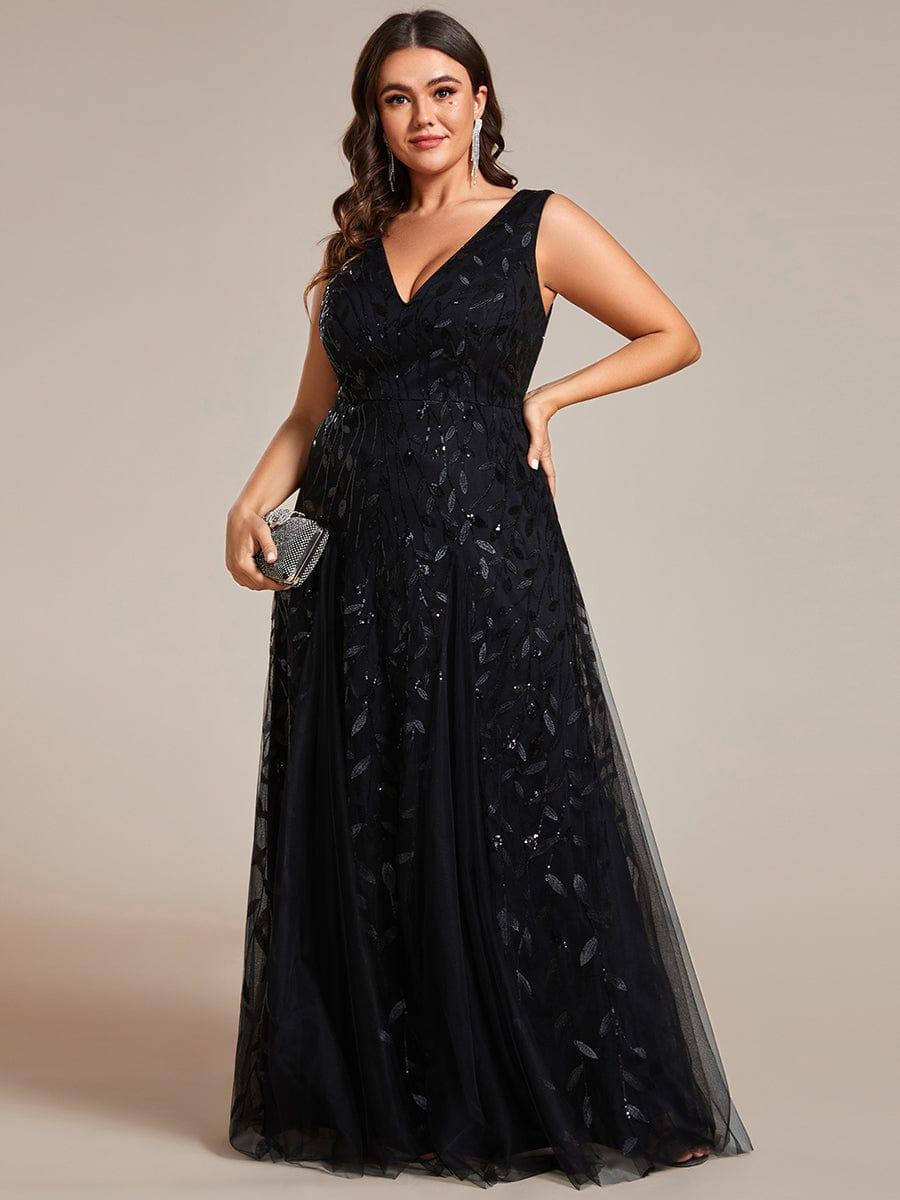 Plus Size A-Line  Sparkling Sleeveless Formal Evening Dress with Sequins