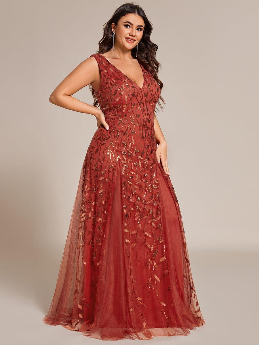 Plus Size A-Line  Sparkling Sleeveless Formal Evening Dress with Sequins