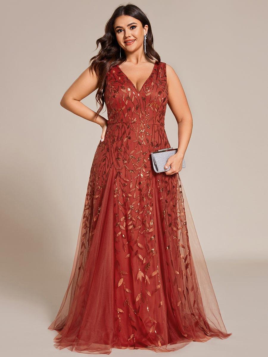 Plus Size A-Line  Sparkling Sleeveless Formal Evening Dress with Sequins