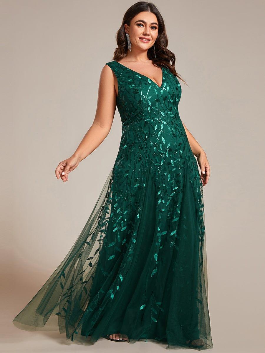 Plus Size A-Line  Sparkling Sleeveless Formal Evening Dress with Sequins