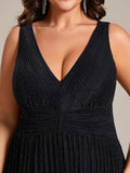 Plus Size A-Line Sleeveless V-Neck Pleated Empire-Waist Formal Evening Dress