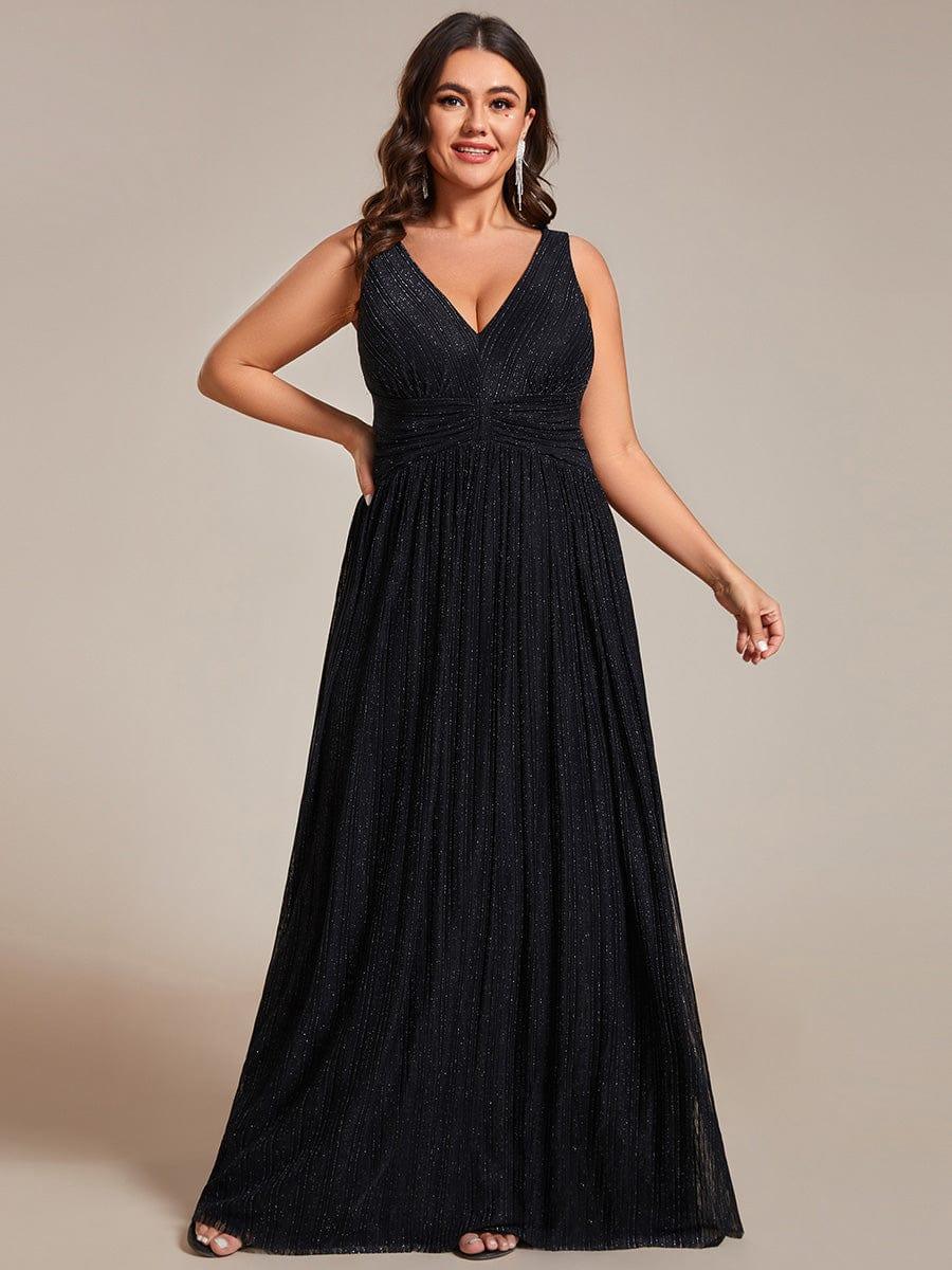 Plus Size A-Line Sleeveless V-Neck Pleated Empire-Waist Formal Evening Dress