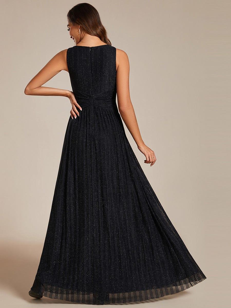 A-Line Empire-Waist V-Neck Sleeveless Glitter Pleated Long Formal Evening Dress