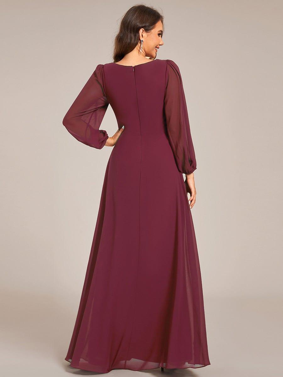 Elegant A-Line Chiffon Empire-Waist Pleated Formal Evening Dress with Long Sleeves