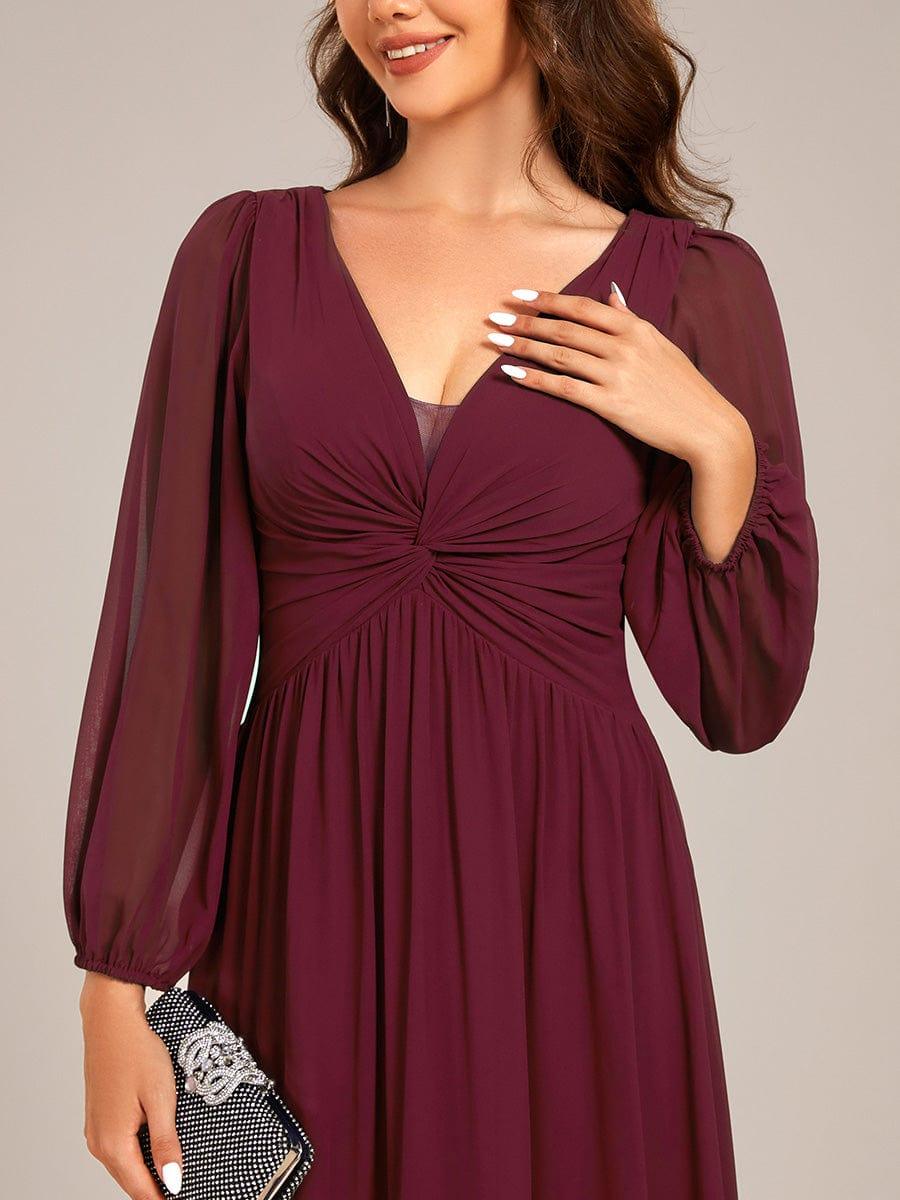 Elegant A-Line Chiffon Empire-Waist Pleated Formal Evening Dress with Long Sleeves