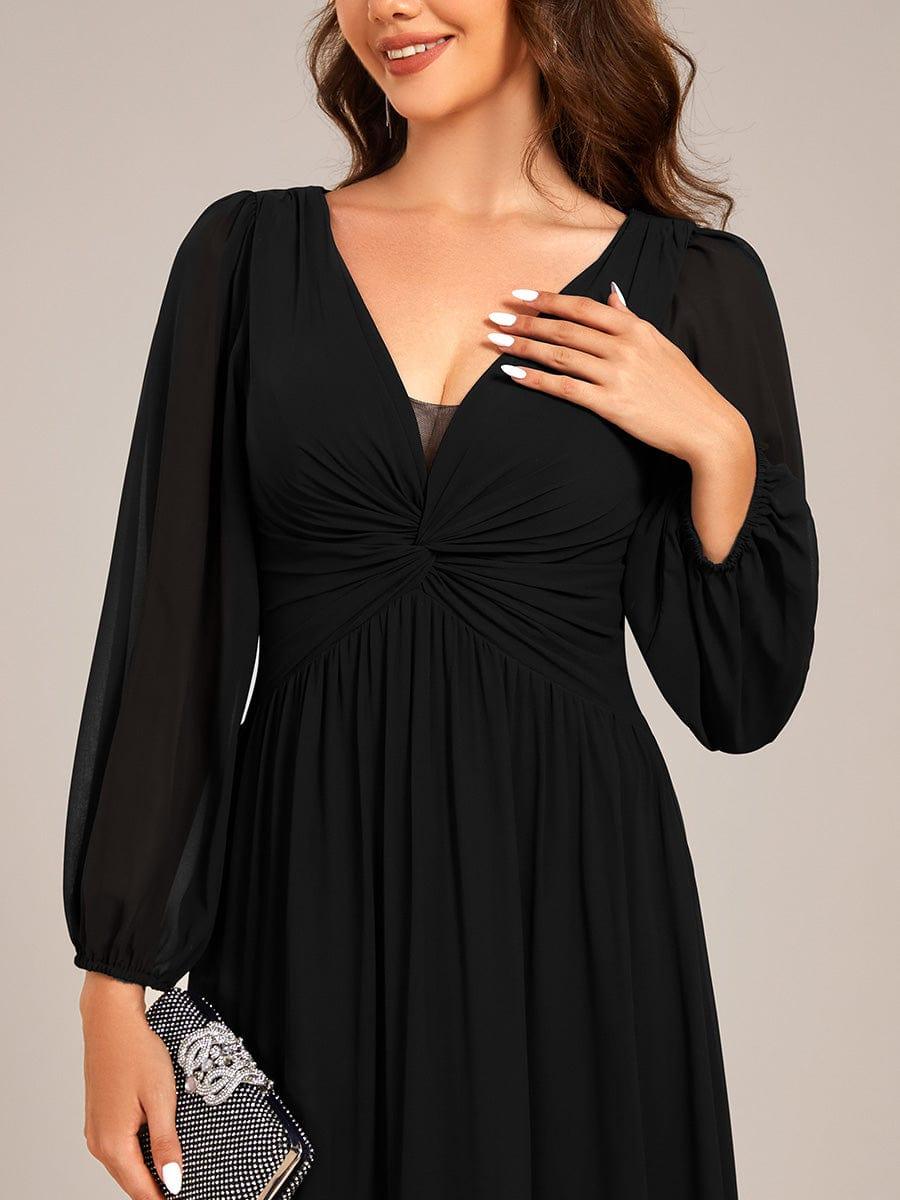 Elegant A-Line Chiffon Empire-Waist Pleated Formal Evening Dress with Long Sleeves
