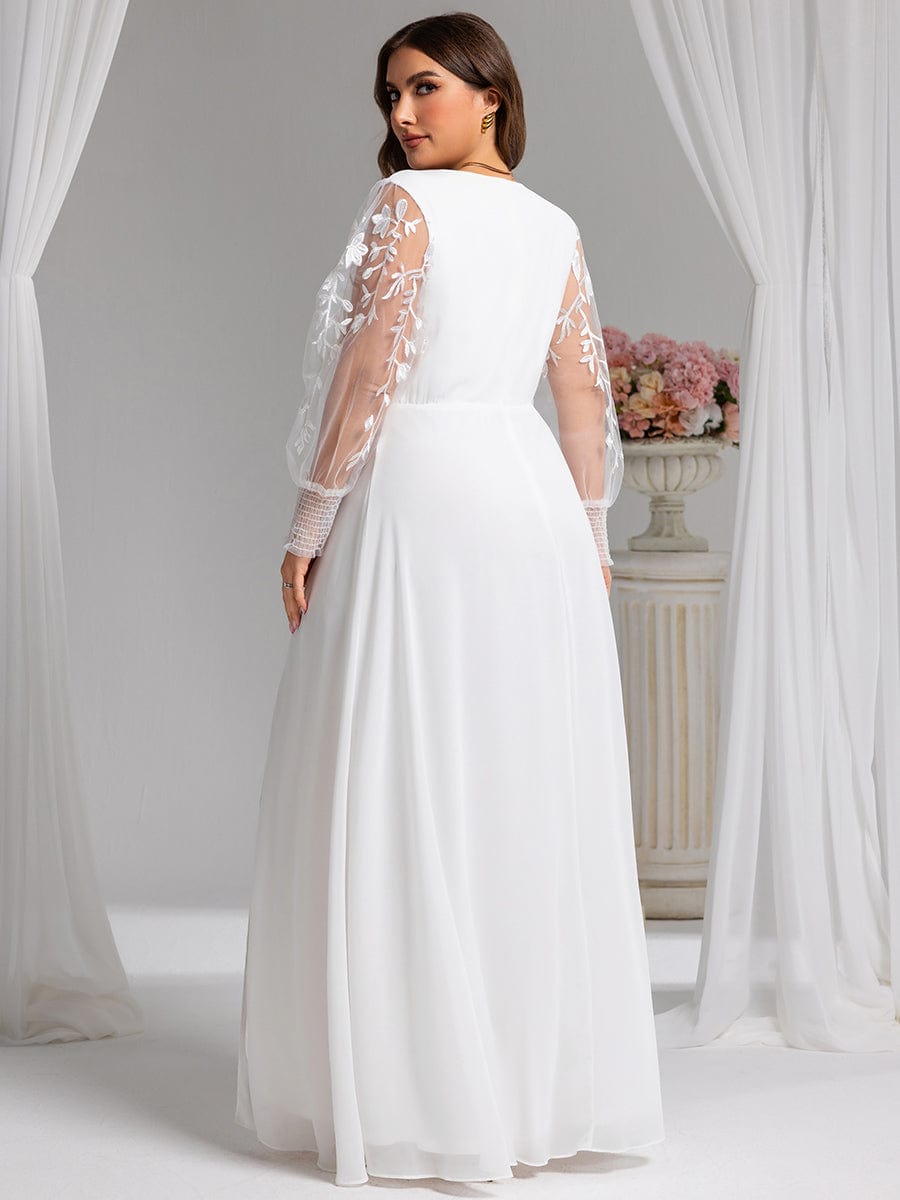 Plus Size A-Line High Slit Appliques Long Sleeve Chiffon Formal Evening Dress