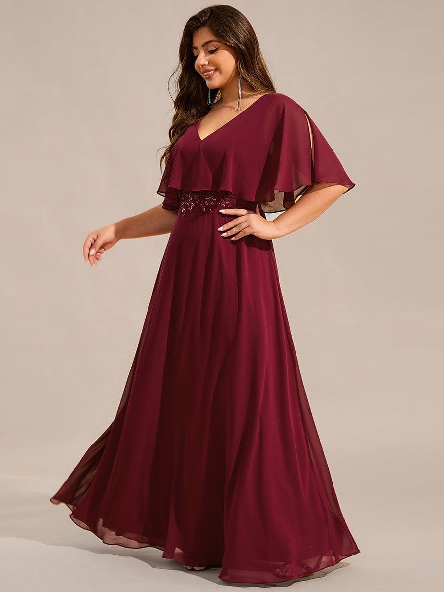 A-Line Plus Size Empire-Waist Chiffon Formal Dress with Half Sleeves