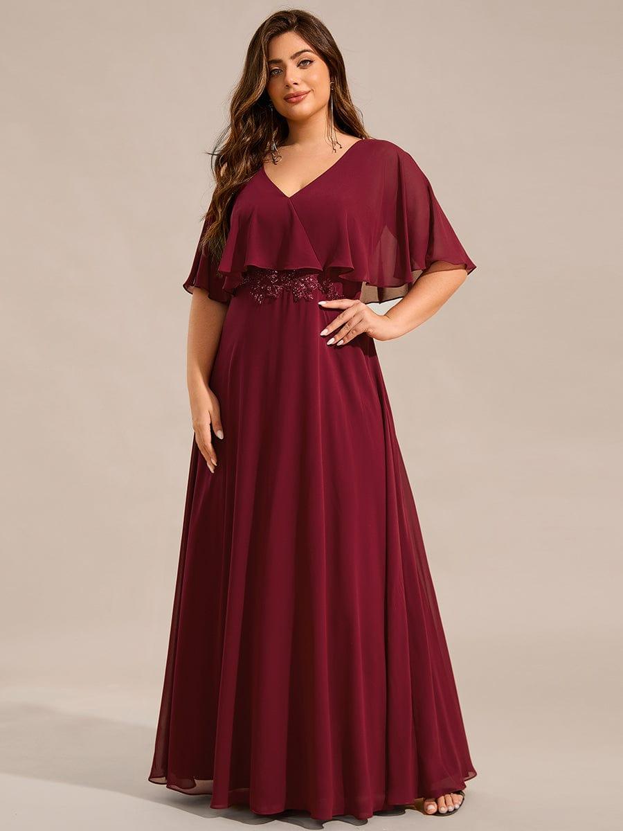 A-Line Plus Size Empire-Waist Chiffon Formal Dress with Half Sleeves