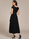 Short Sleeve V-Neck A-Line Empire-Waist Formal Dress with Sequins