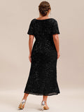 Plus Size Mermaid Sequin Appliques Short Sleeves Formal Dress