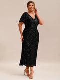 Plus Size Mermaid Sequin Appliques Short Sleeves Formal Dress