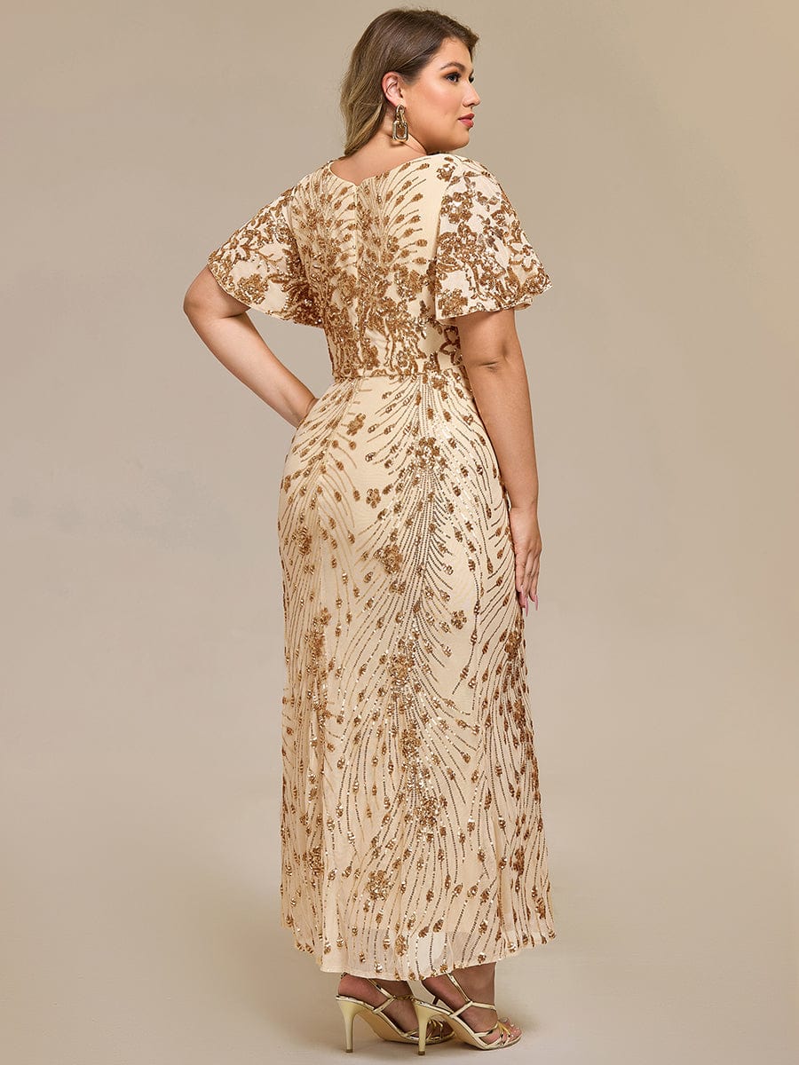 Plus Size Mermaid Sequin Appliques Short Sleeves Formal Dress