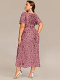 Plus Size Scoop Neck Sequin Appliques Mermaid Formal Dress with Sleeves