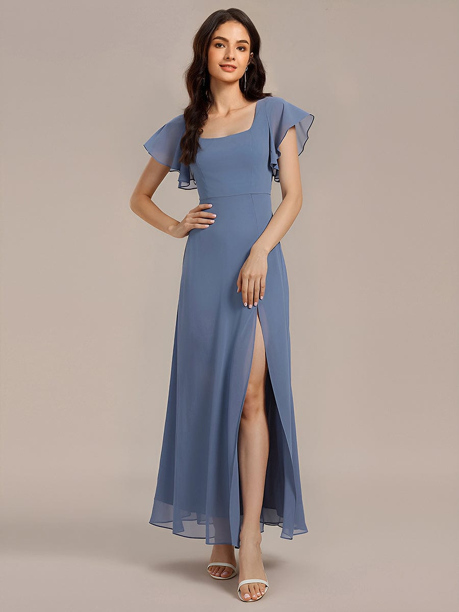 A-Line Floral Print Short Sleeve Side Split Maxi Formal Dress