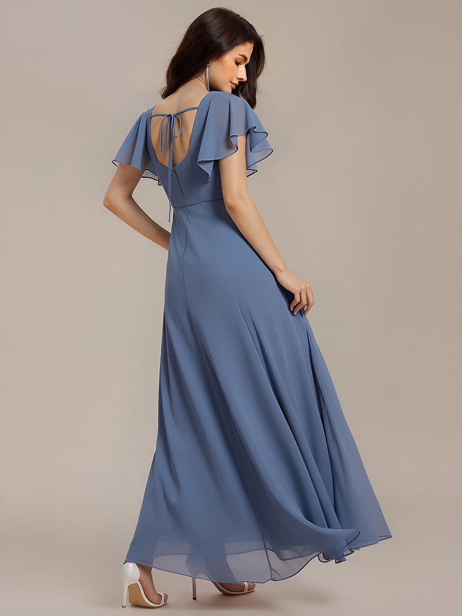 A-Line Floral Print Short Sleeve Side Split Maxi Formal Dress