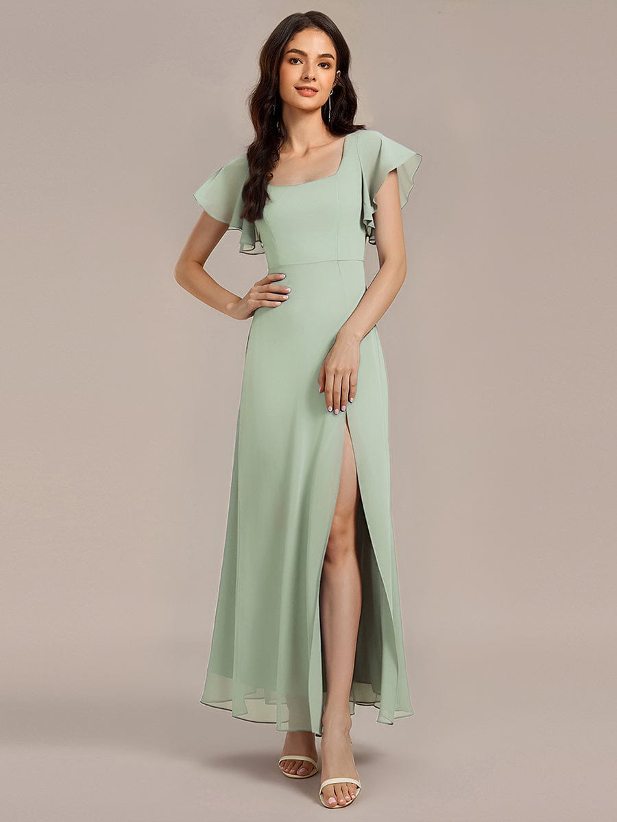 A-Line Floral Print Short Sleeve Side Split Maxi Formal Dress