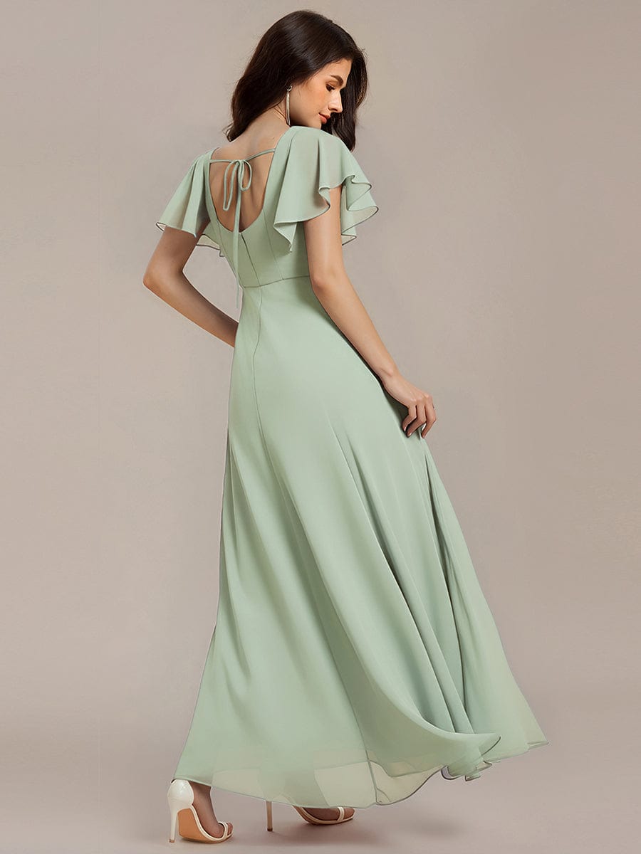 A-Line Floral Print Short Sleeve Side Split Maxi Formal Dress