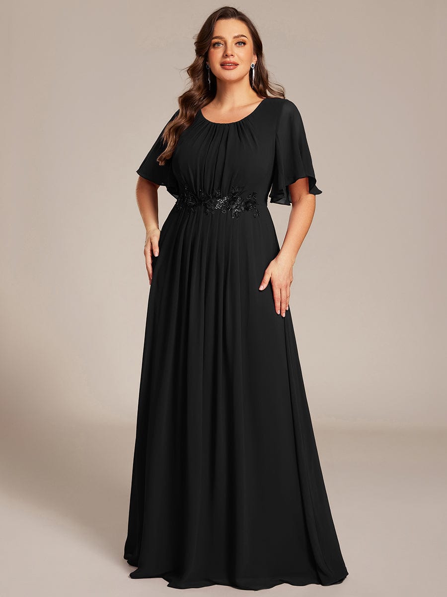Plus Size A-Line Pleated Empire-Waist Applique Chiffon Formal Dress