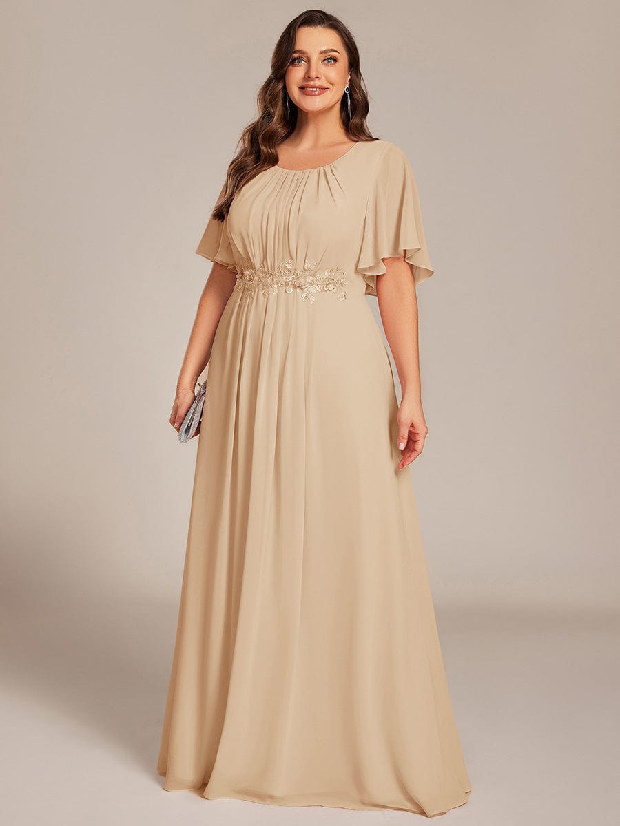 Plus Size A-Line Pleated Empire-Waist Applique Chiffon Formal Dress