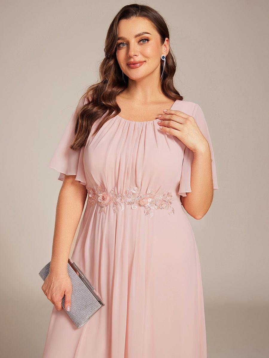 Plus Size A-Line Pleated Empire-Waist Applique Chiffon Formal Dress