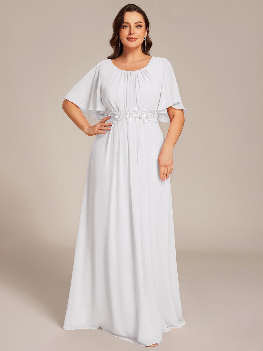 Plus Size A-Line Pleated Empire-Waist Applique Chiffon Formal Dress