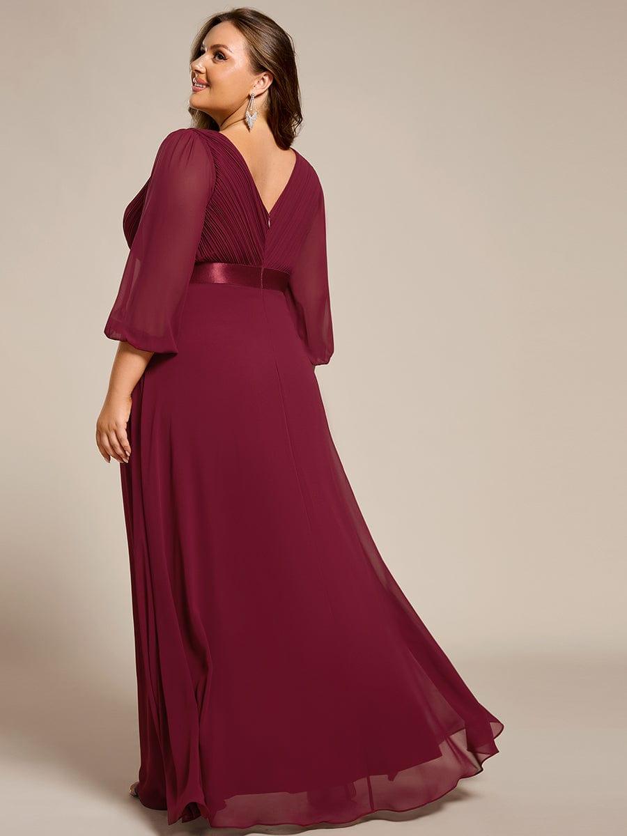 Long Sleeves A-Line Chiffon V-Neck Empire-Waist Formal Evening Dress