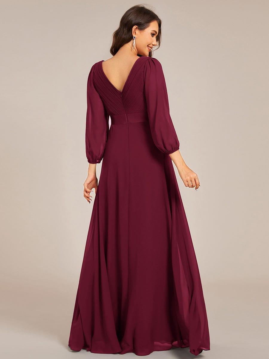 Long Sleeves A-Line Chiffon V-Neck Empire-Waist Formal Evening Dress