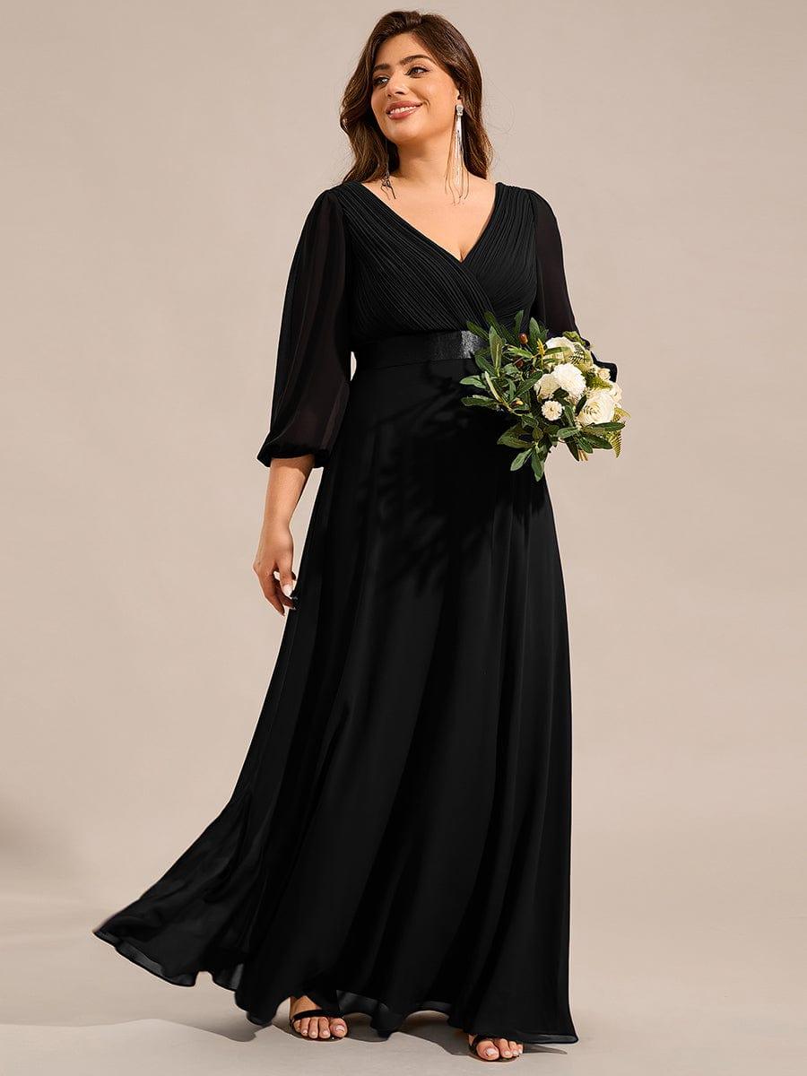 Long Sleeves A-Line Chiffon V-Neck Empire-Waist Formal Evening Dress