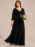 Plus Size A-Line Empire-Waist Chiffon Formal Evening Dress with Long Sleeves