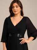 Plus Size A-Line Empire-Waist Chiffon Formal Evening Dress with Long Sleeves