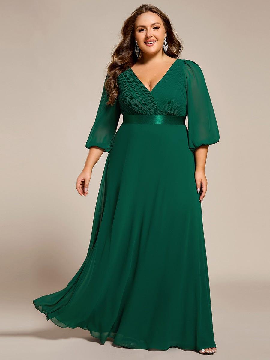 Long Sleeves A-Line Chiffon V-Neck Empire-Waist Formal Evening Dress