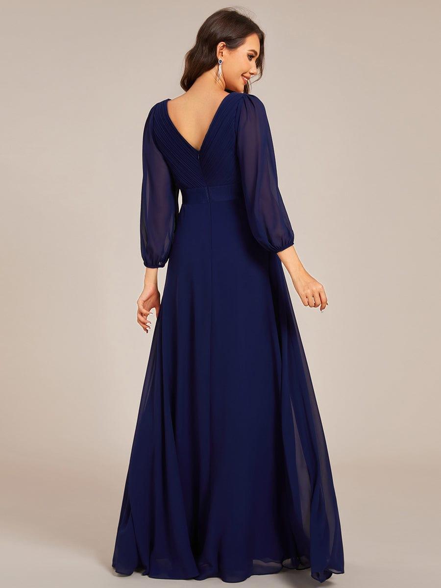 Long Sleeves A-Line Chiffon V-Neck Empire-Waist Formal Evening Dress