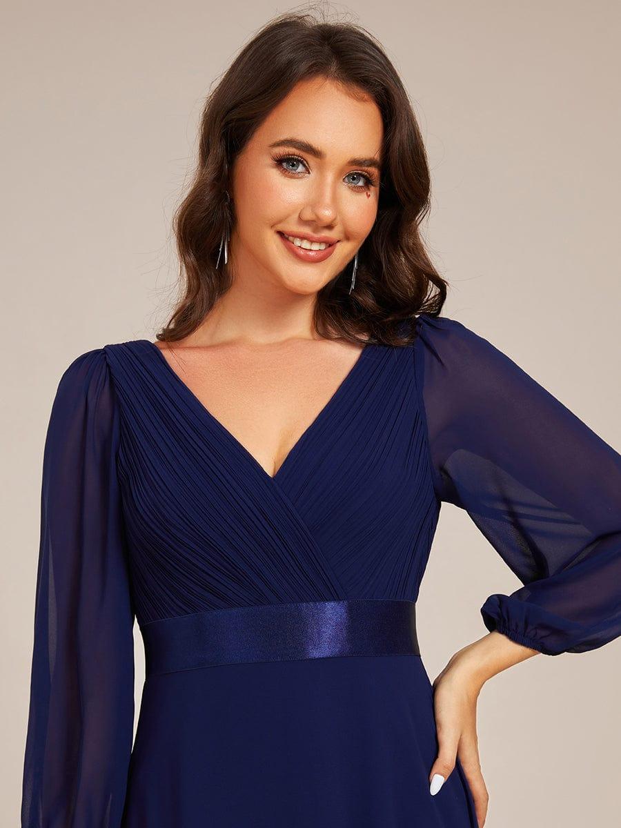 Long Sleeves A-Line Chiffon V-Neck Empire-Waist Formal Evening Dress